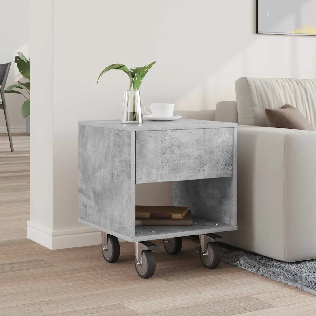Comodino | Armadio da Notte | Mobiletto da notte Grigio cemento 40,5 x 40 x 48 cm Legno multistrato