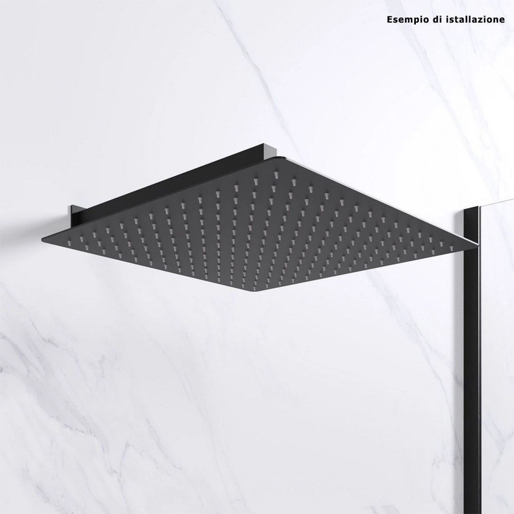Trade Shop - Soffione Doccia Ultra Slim Quadrato 25x25cm Bagno Miscelatore Nero Attacco Universale 87883 -