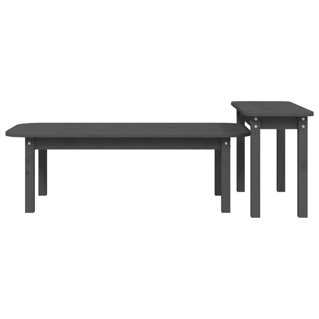 Set Tavolini da Salotto 2 pz Grigio in Legno Massello di Pino cod mxl 6398