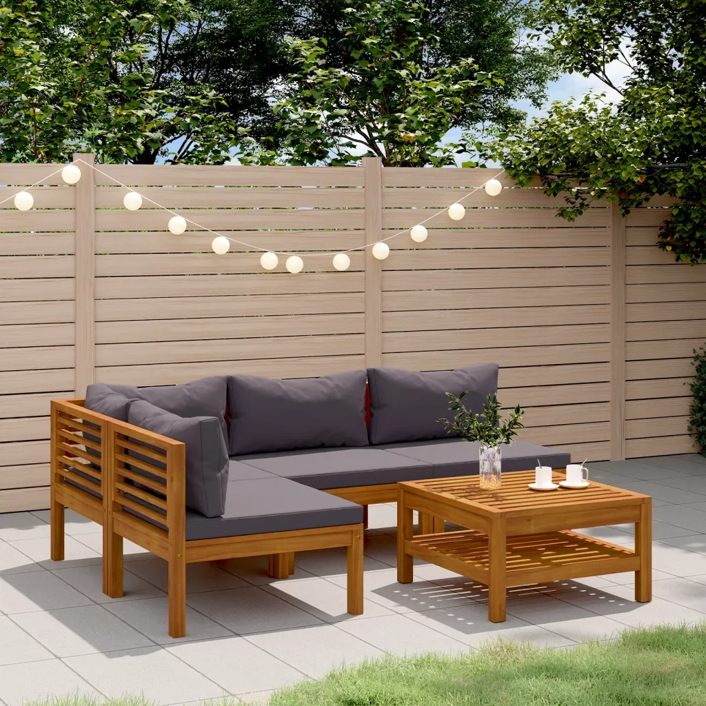 Set Divani da Giardino 5 pz con Cuscini in Massello di Acacia cod mxl 38173