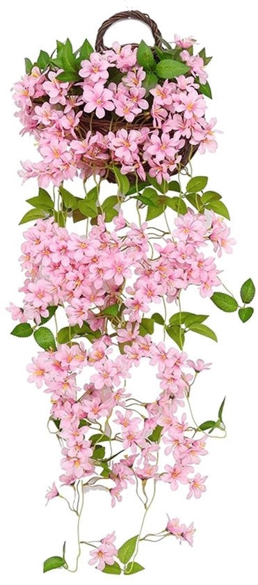 Decorazione a forma di fiori pendenti - Fiori artificiali rosa - Fiori di plastica per donne - Decorazione per interni/esterni - Lunghezza 1 metro - Tessuto/plastica