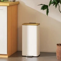 Cestino per la cucina con pedale 20 L Coperchio Chiusura Ammortizzata Secchio Interno Estraibile 29,5x29,5x56,8 cm Bianco e naturale