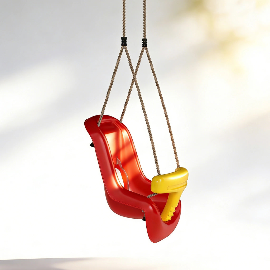 Altalena per Bambini 9-36 Mesi Regolabile 28x36x180 cm con Corde e Moschettoni in PE Rossa e Gialla