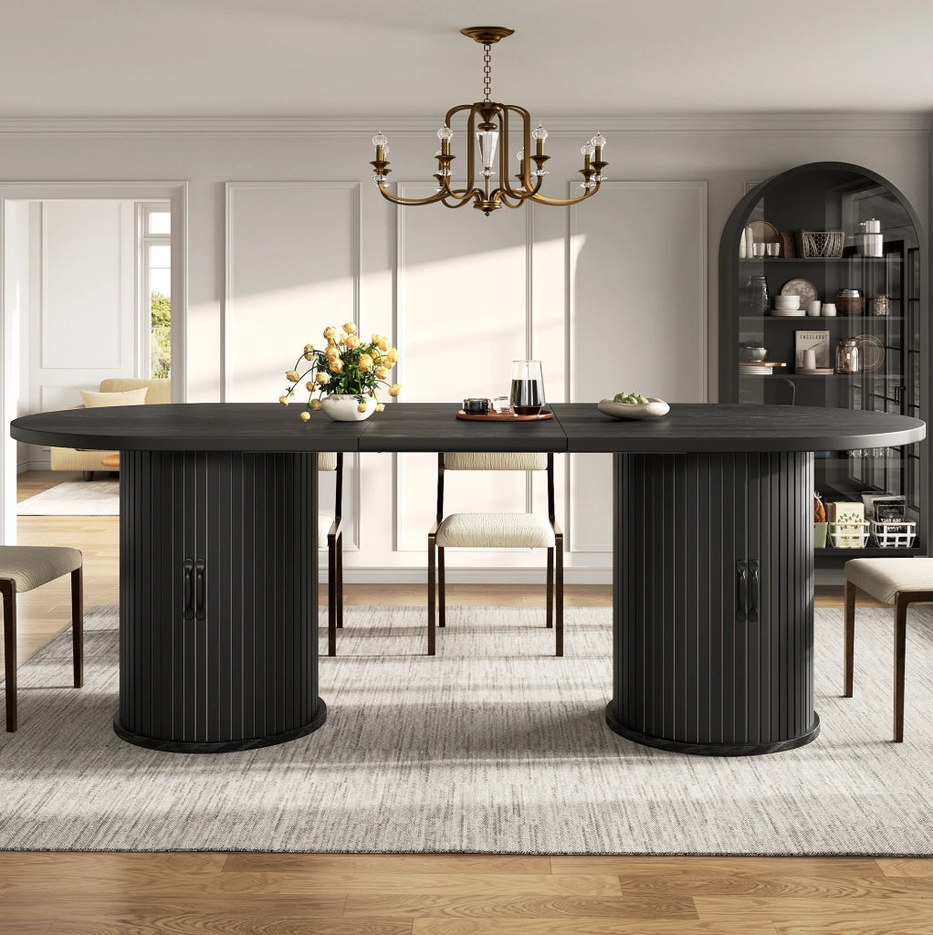 Tavolo da pranzo allungabile 150-190 cm in MDF nero con vano contenitore