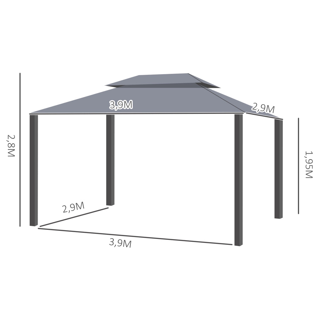 Gazebo per giardino esterno 4x3m con tetto doppio pareti e zanzariere grigio ¨C zephmum ¨C 400x300xH cm