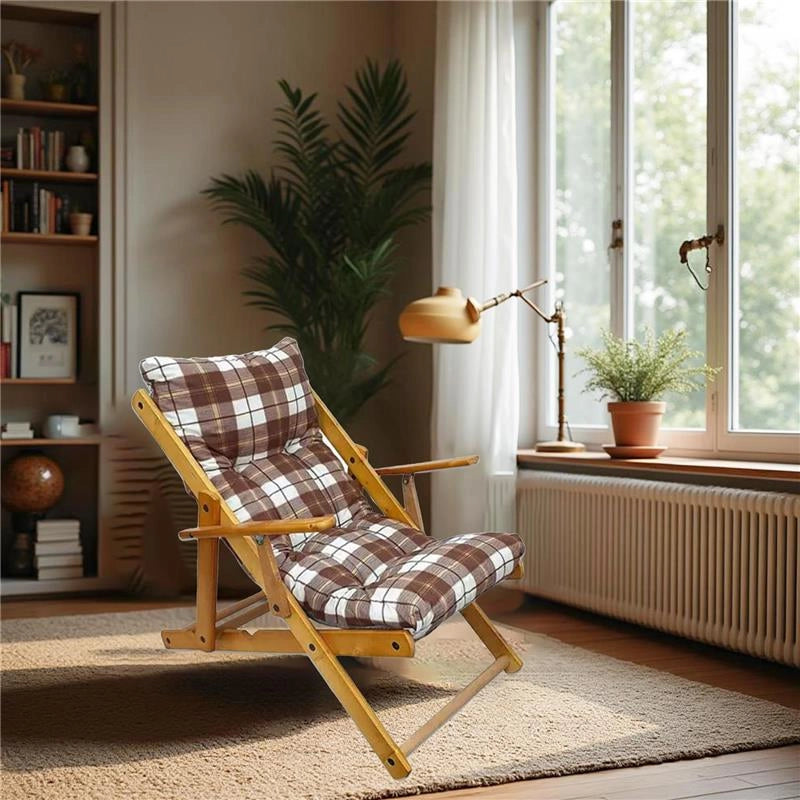 POLTRONA RELAX COMODONA MARRONE SCOZZESE IN LEGNO 3 POSIZIONI