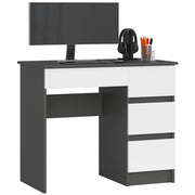 Scrivania per computer AKORD A7 Grigio Grafite 90 cm 4 cassetti inserto frontale Bianco 90x50x77 cm Modello a destra