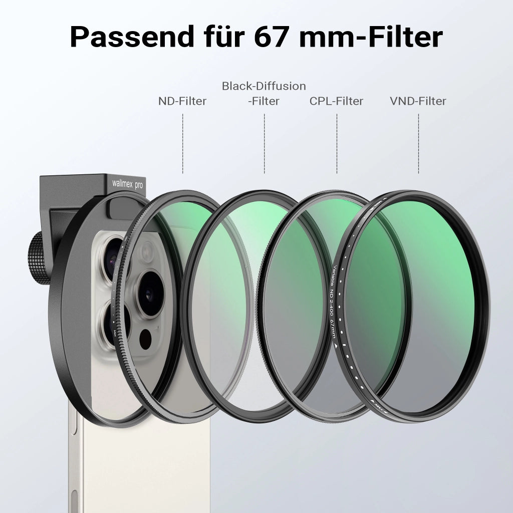 Portafiltro per smartphone, supporta filtri fotografici diffusione ND polarizzatore da 67 mm, attacco cold shoe per LED e microfono, accessorio per fotografia con cellulare
