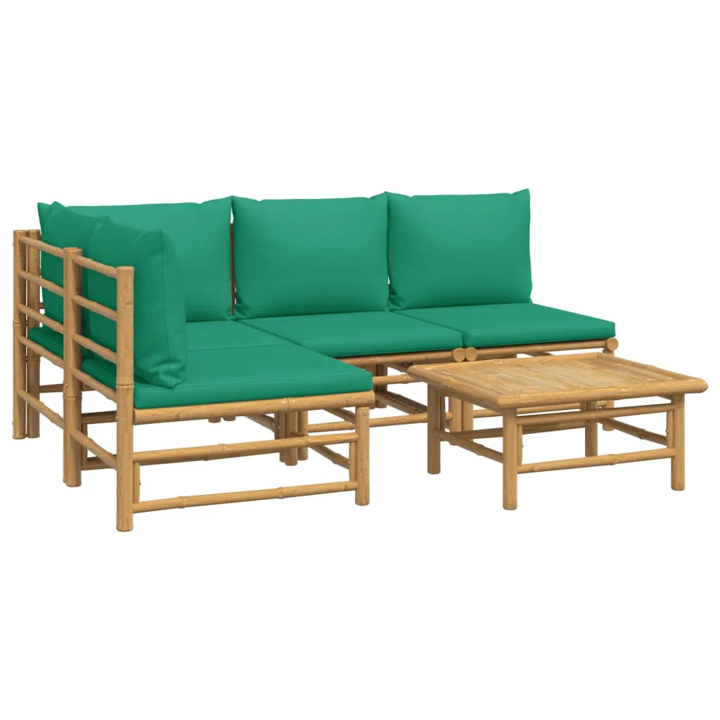 Set di mobili da giardino per esterni 5 pezzi con cuscini bambù verde 02_0016506