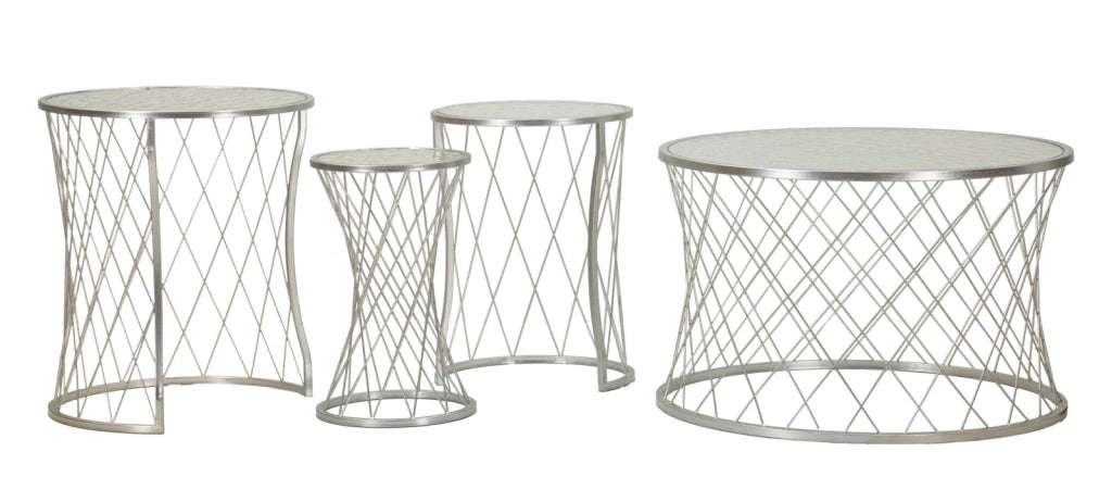 TAVOLINETTI NOAH SILVER SET 4 PZ CM Ø 70X45-47X54,5-36x50-28x45