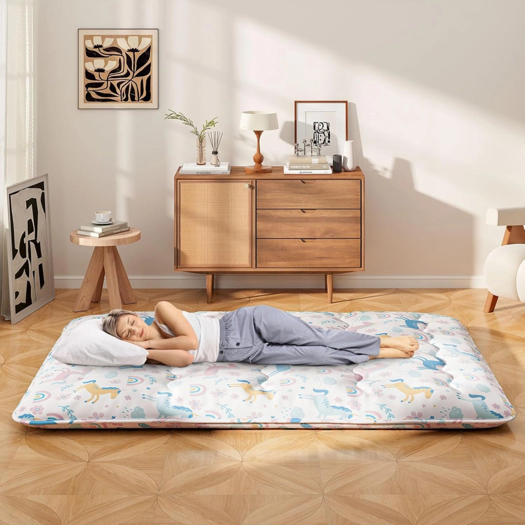 Materasso Futon Pieghevole, Materasso Portatile con Sacca da Trasporto per Camping, Materasso da Terra con Copertura Lavabile (Colorato,200 x 140 cm)