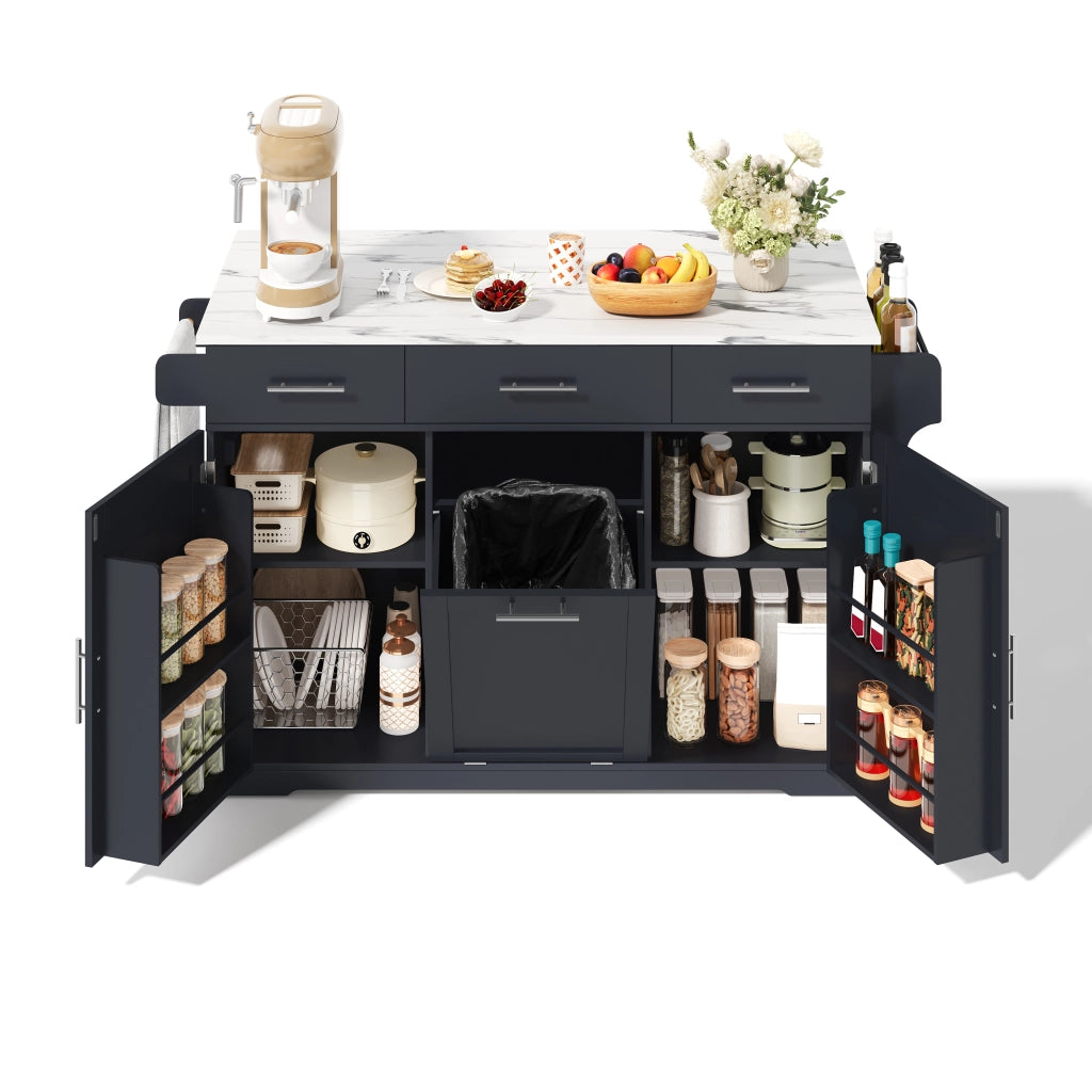 Carrello da cucina con 3 cassetti; 2 vani con anta; porta asciugamani e mobile rifiuti; per cucina