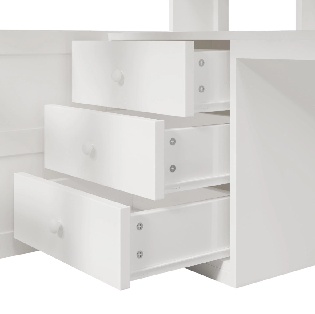 Letto a soppalco 140x200 cm con LED; armadio; scrivania e 3 cassetti bianco