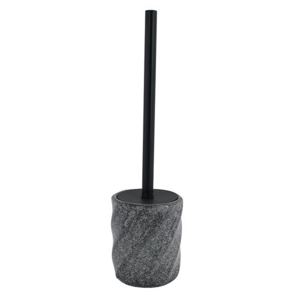 Trade Shop - Portascopino Arredo Da Bagno Wc Toilette Rigato Marmo Nero Con Scopino Completo 87797 -