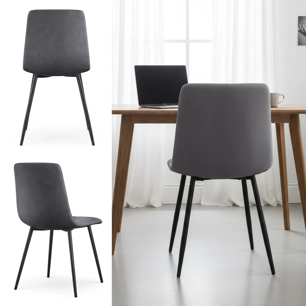 Set di 8 Sedie in velluto trapuntate MILO Grafite Scuro gambe nere