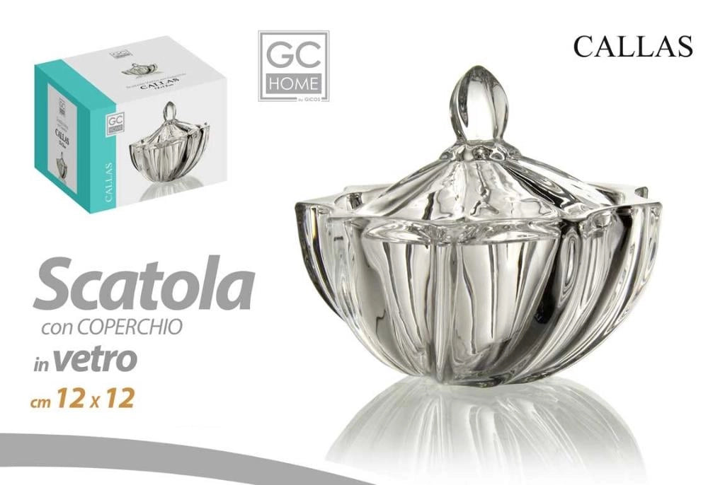 Scatola Porta Bon Bon Decorativa in Vetro con Coperchio 12 x 12 cm
