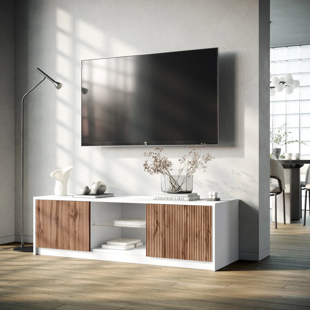 Porta TV BUDAPEST bianco/quercia