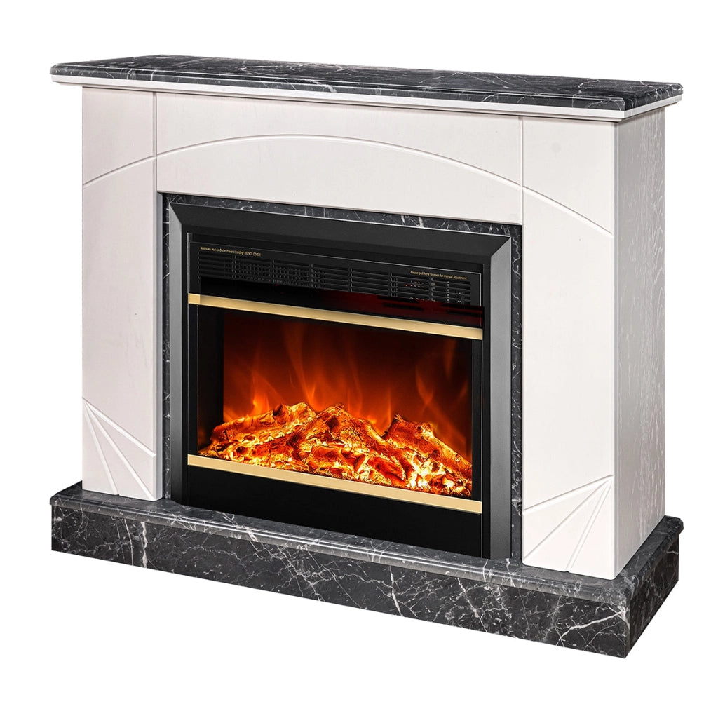 Camino Elettrico da Pavimento 85x110x27 cm Effetto Fiamma 1500W Madeira lux & Mars Ivory/dark gray