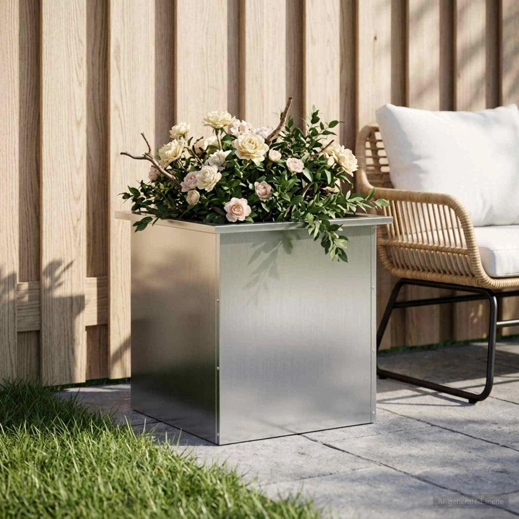 Fioriera da giardino con LED Argento 50 x 50 x 48 cm 8008192