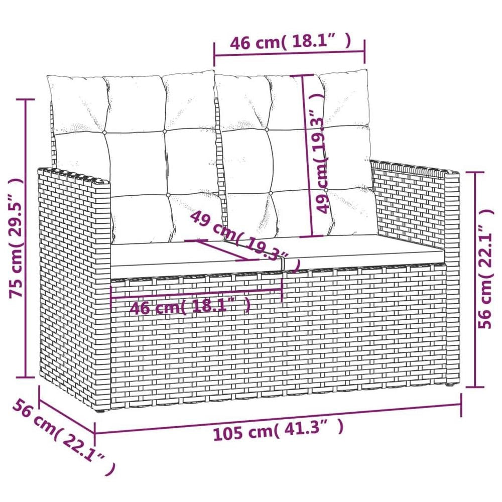 Garden Bench With Cushion, Black, 105 Cm, Poly Rattan
