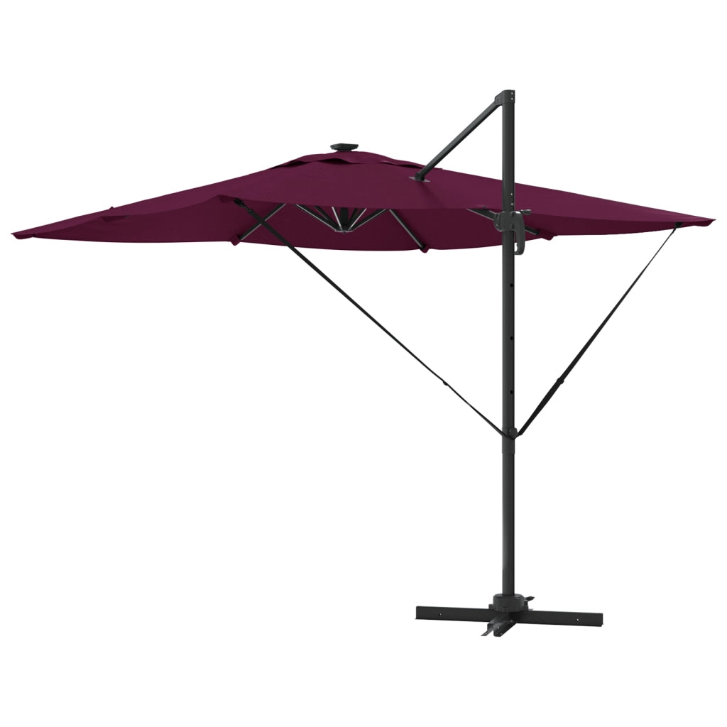 Ombrellone a Sbalzo Roma con LED Rosso Borgogna 286x285x270 cm Alluminio