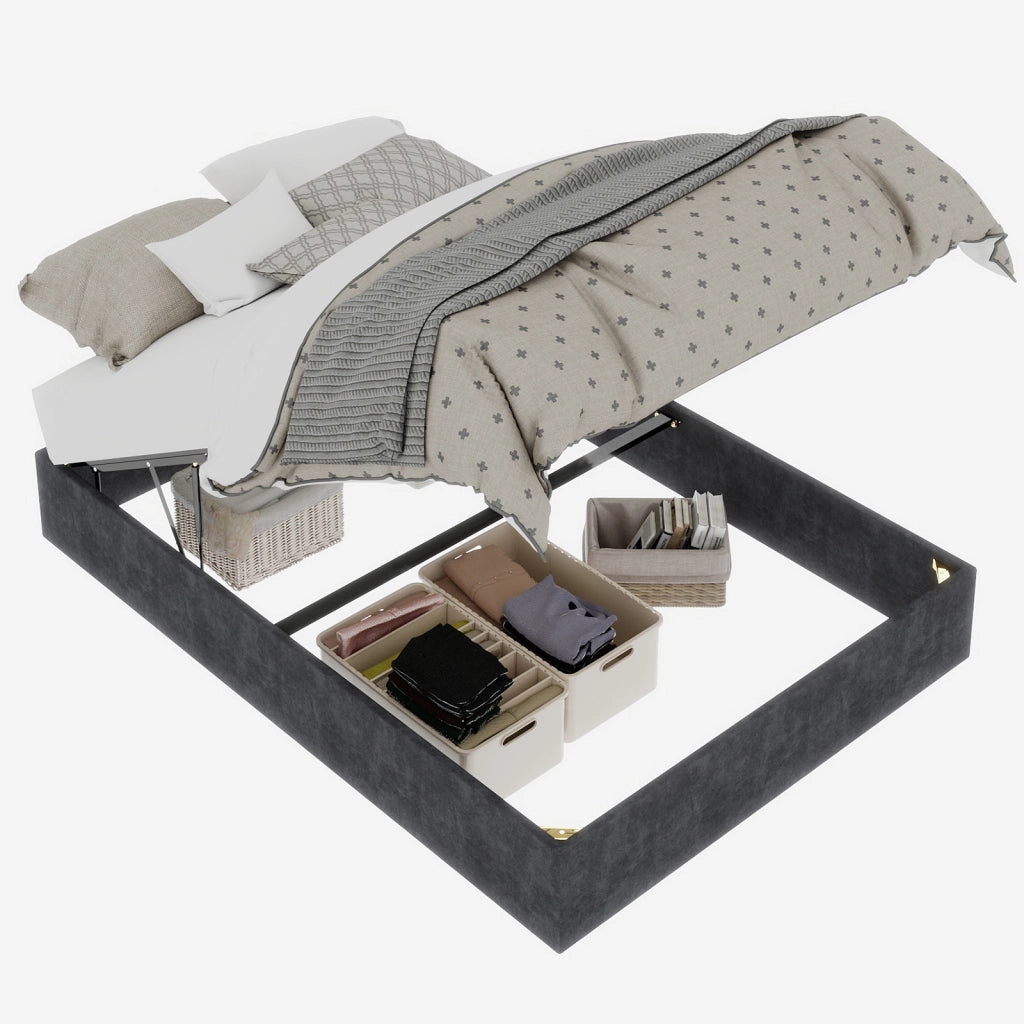 Letto Matrimoniale 140x200 cm; LED; Schienale Regolabile; in Tessuto e Metallo; Grigio