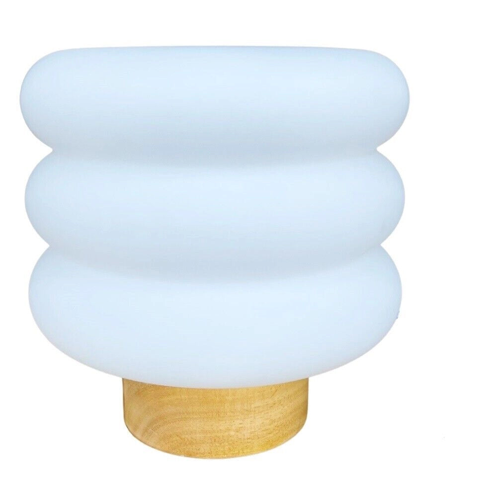 Lampada da tavolo bianca per comodino con base in legno paralume bianco moderno