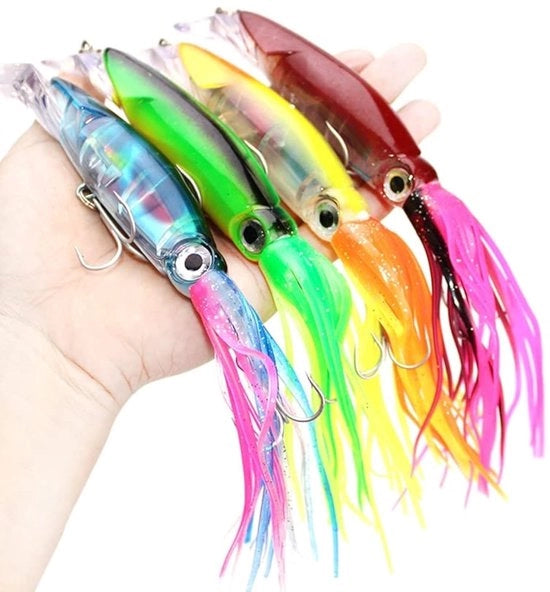 Set di Kunstas 4 pezzi - Simulazione Calamari/Pesce Polpo - Pesci da acqua salata - Kunststoff - 14 cm/40 g - Robusto e Duraturo - Assa da pesca