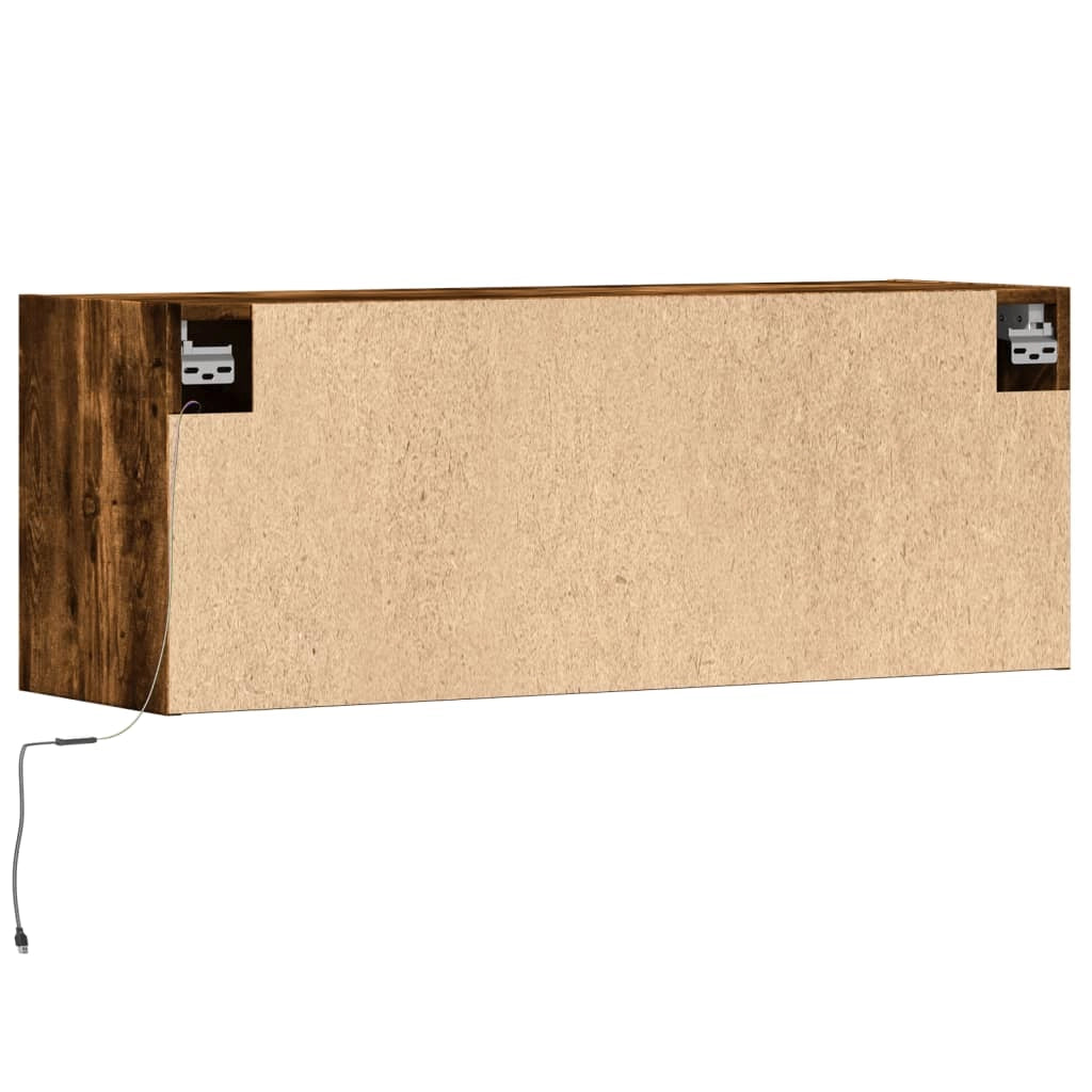 Mobile TV multimediale scaffale TV credenza TV mobile TV da parete per sala da pranzo soggiorno camera da letto con luci LED rovere affumicato 100 x 31 x 35 cm marrone 02_0027968