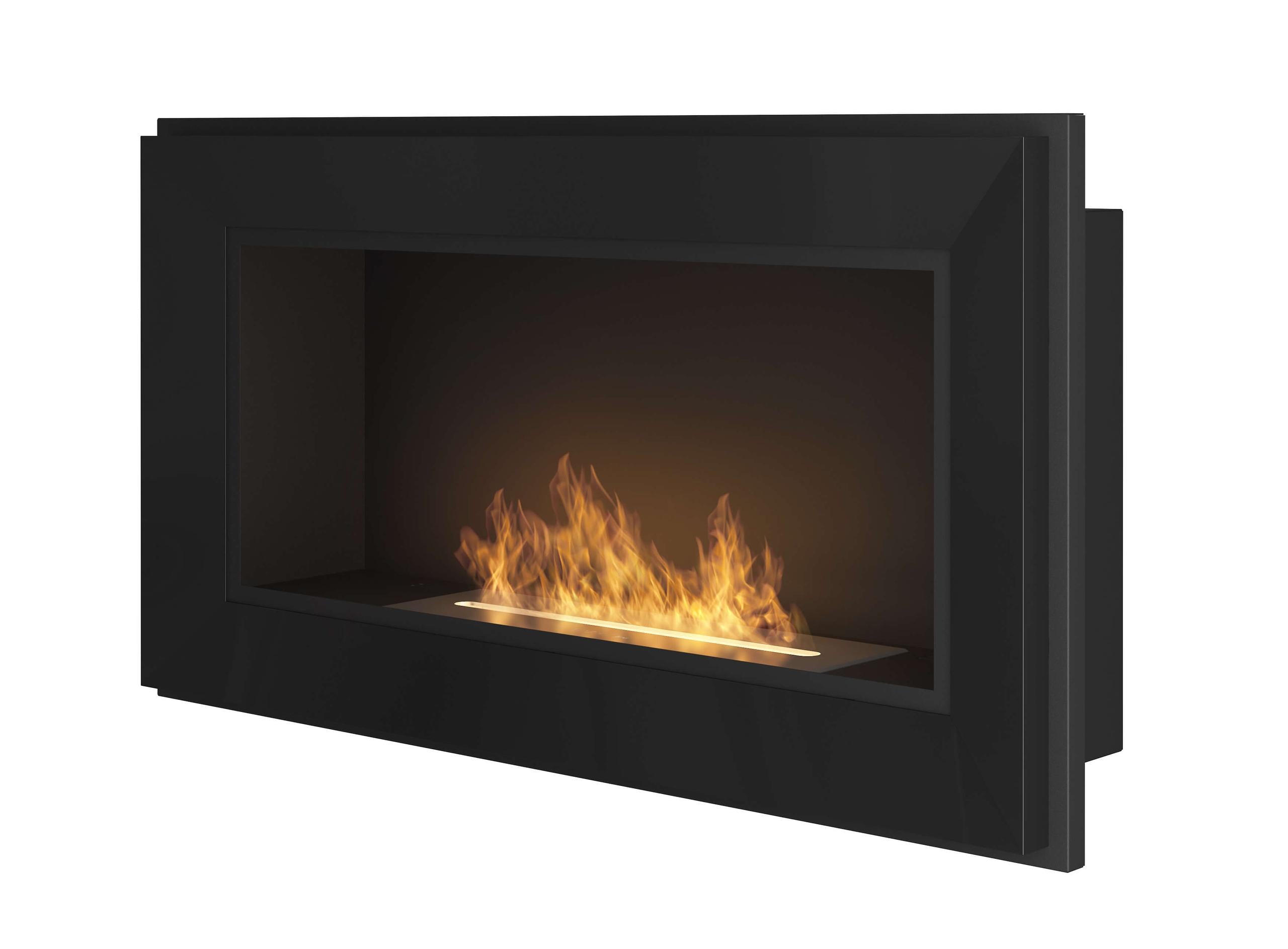 Camino a Bioetanolo da Parete/Incasso 90x49 cm Frame 900 Nero con Vetro