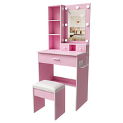 Toeletta con 3 cassetti; specchio LED e presa per camera da letto; in MDF; 60×38×131.5 cm; rosa
