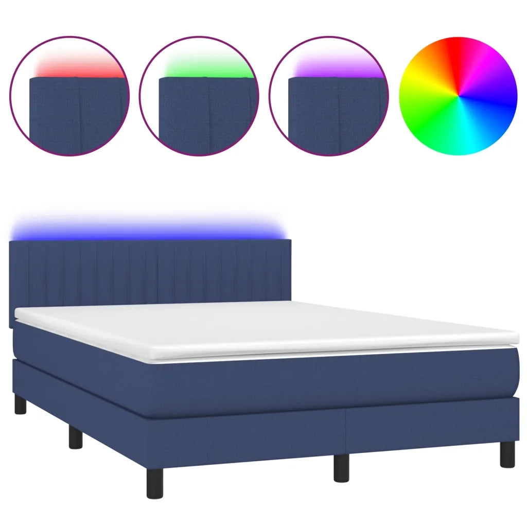Letto a Molle con Materasso e LED Blu 140x200 cm in Tessuto cod mxl 36562