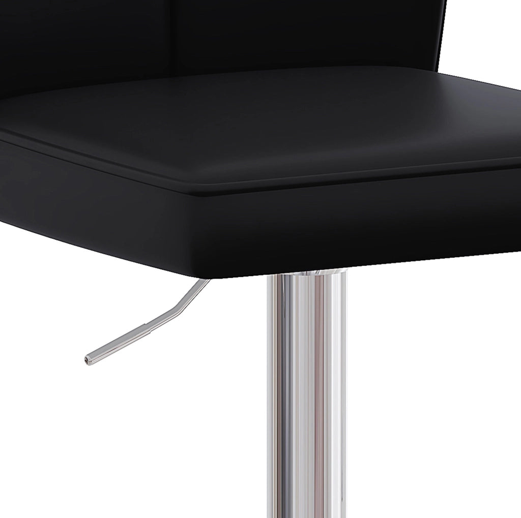 Set di 2 sgabelli da bar regolabili 63-85 cm in similpelle nera e metallo argento girevoli