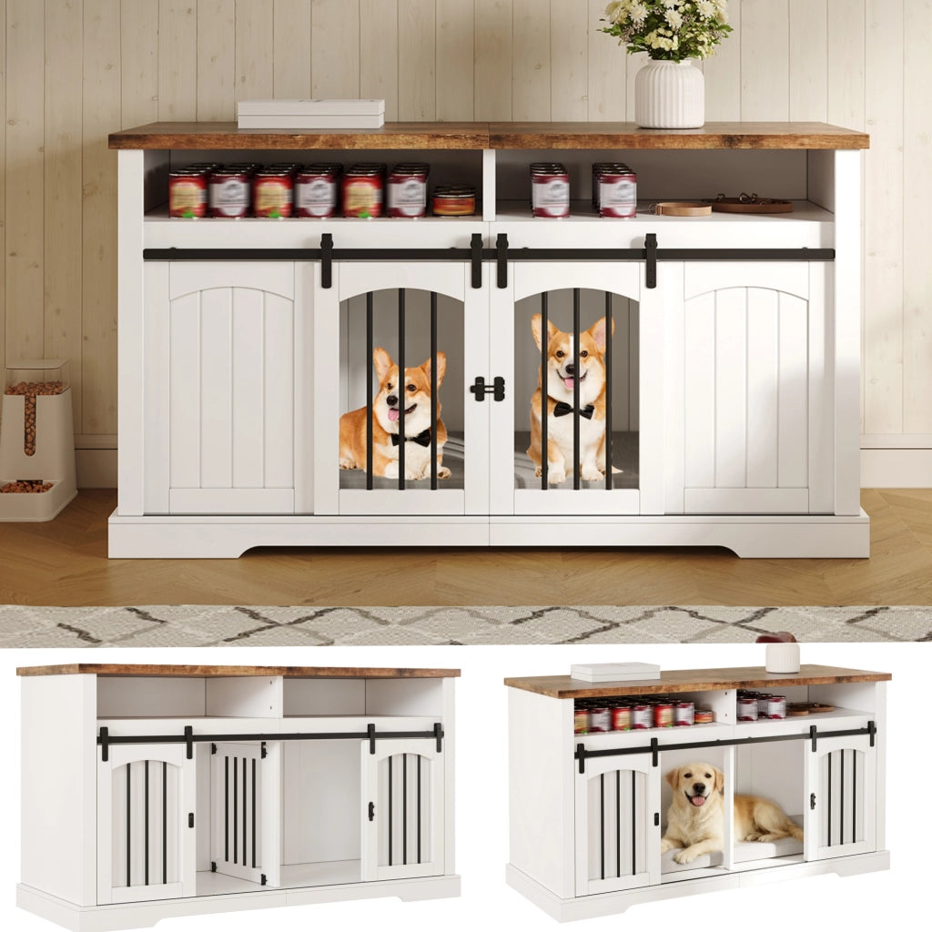 Gabbia per cani da interno con porta scorrevole e chiusura divisorio rimovibile in MDF e metallo bianco 153 × 60 × 85 cm