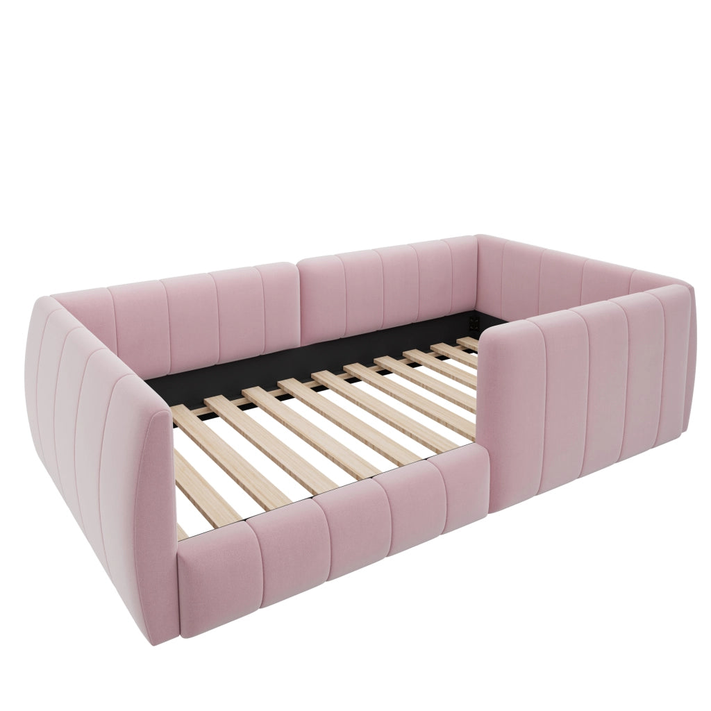 Letto imbottito con piattaforma e sponde di sicurezza - Zephmum- 90x200- Rosa