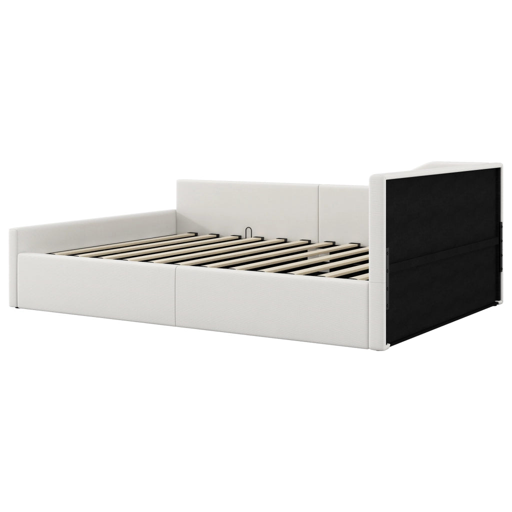 Letti contenitori 140x200 con contenitore; MDF e compensato; beige
