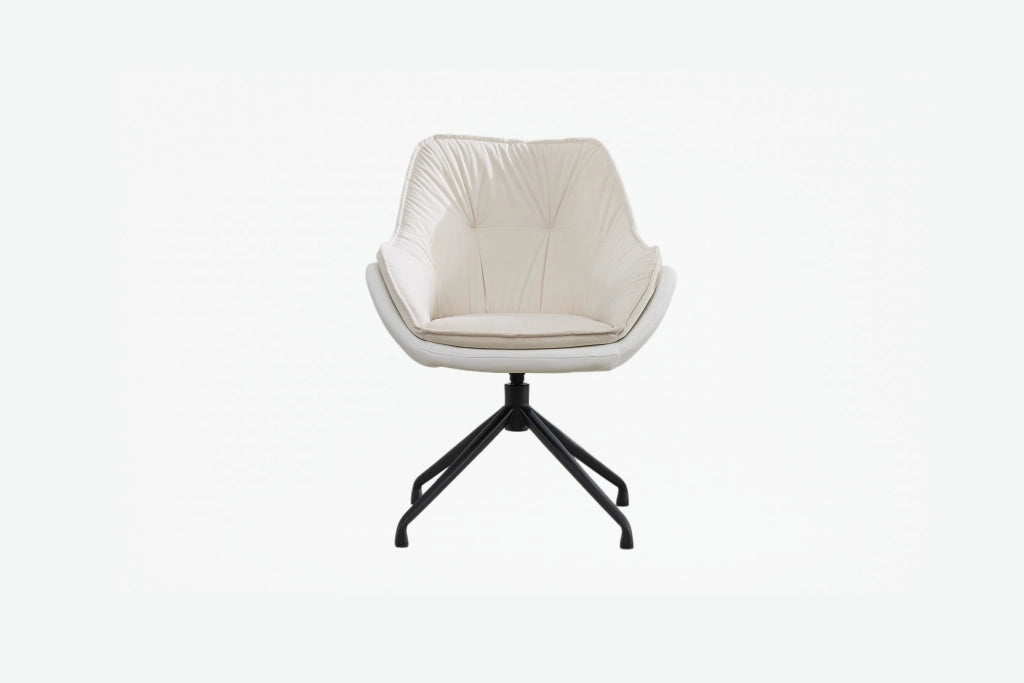 Sedia girevole in similpelle con seduta ergonomica e base metallica beige per soggiorno camera da letto e ufficio