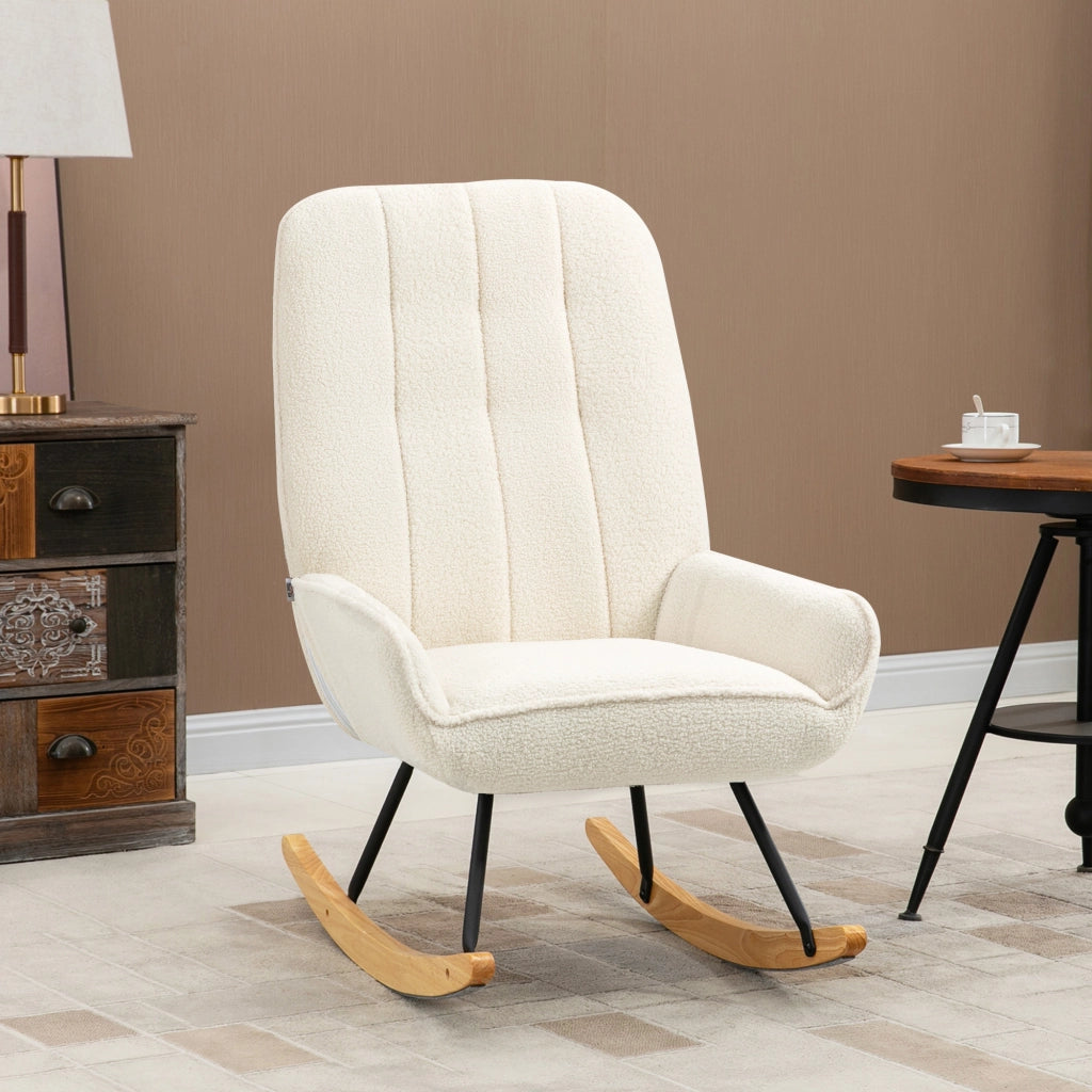 Poltrona a Dondolo con Vello Sherpa ¨C Zephmum ¨C 63x95x97 cm Natur+ Creme