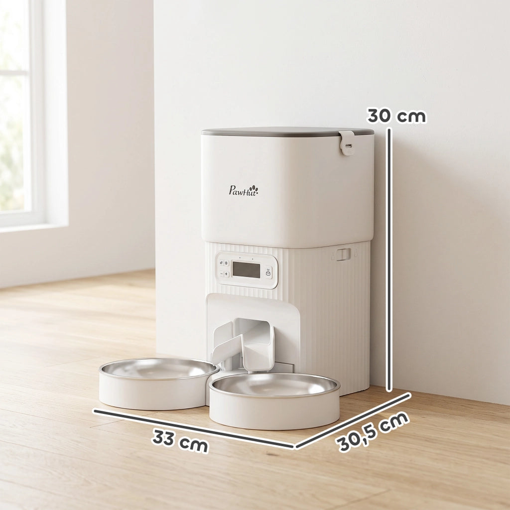 Dispenser automatico cibo per gatti con timer e 2 ciotole acciaio inox ¨C Minimal ¨C Grigio