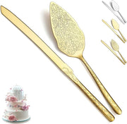Set di Spatole per Torta da Sposa in Oro - Eleganti Spatole per Torta - 2 Dose - Acciaio Inossidabile - Placcaggio in Oro Titanio