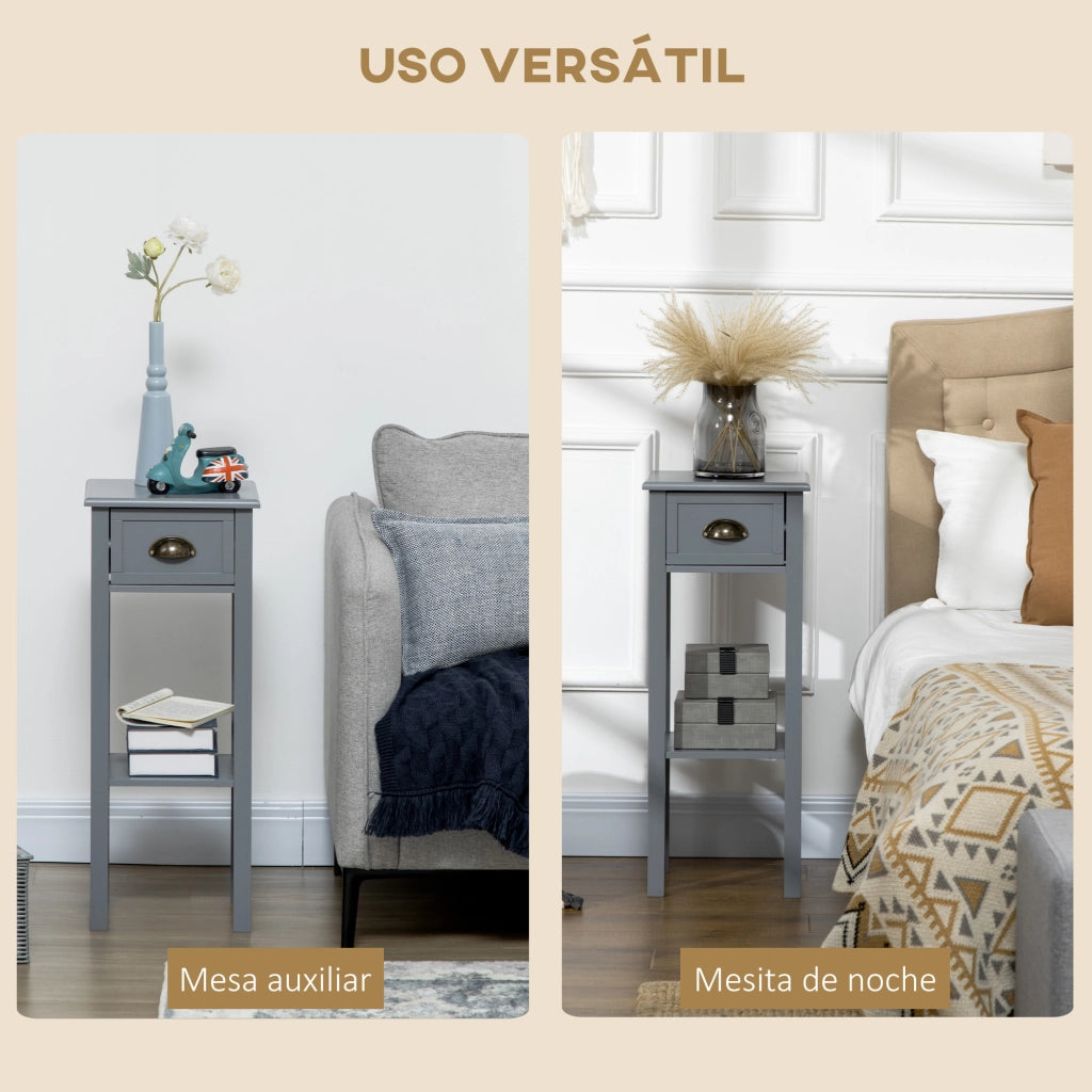 Tavolino Moderno con Cassetto e Ripiano ¨C Zephmum ¨C Grigio 30x30x75 cm