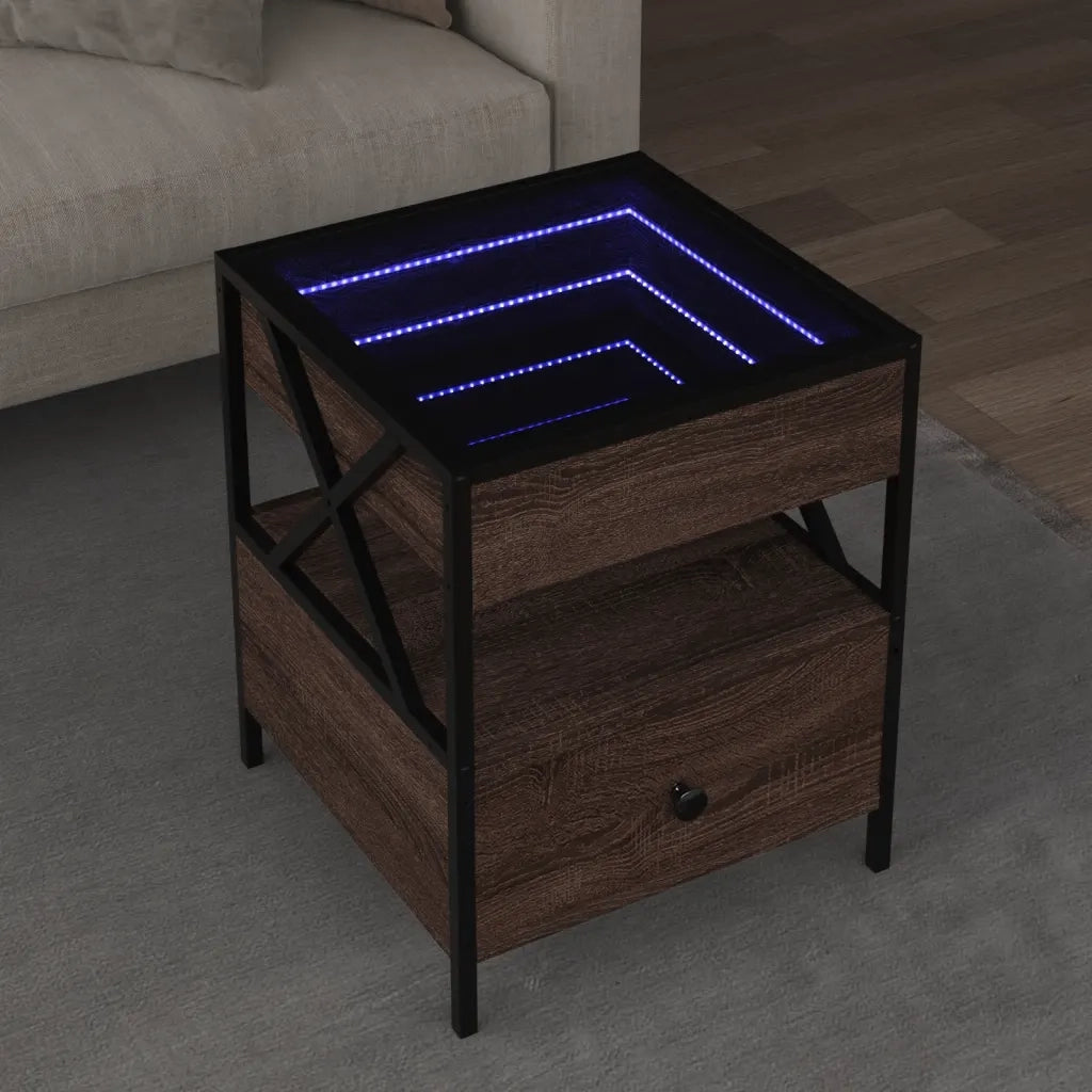 Tavolino da Salotto con LED Infinity Rovere Marrone 40x40x51 cm 847721