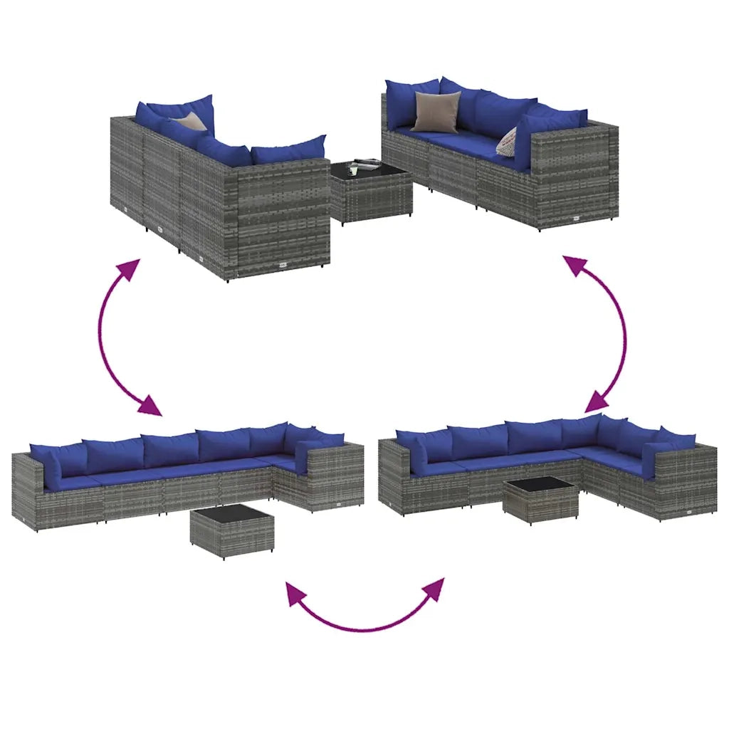 Set Divani da Giardino 7 pz con Cuscini in Polyrattan Grigio 3308183