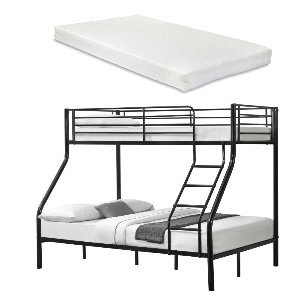 [neu.haus] Letto a castello metallo 2 Materassi a schiuma fredda Barriera anticaduta 200cm x 140/90cm Letto per bambini Nero