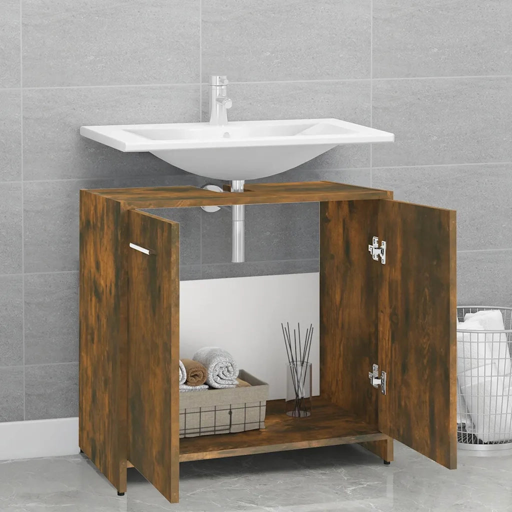 Armadietto Bagno | Armadio da bagno Rovere Fumo 60x33x60 cm in Legno Multistrato