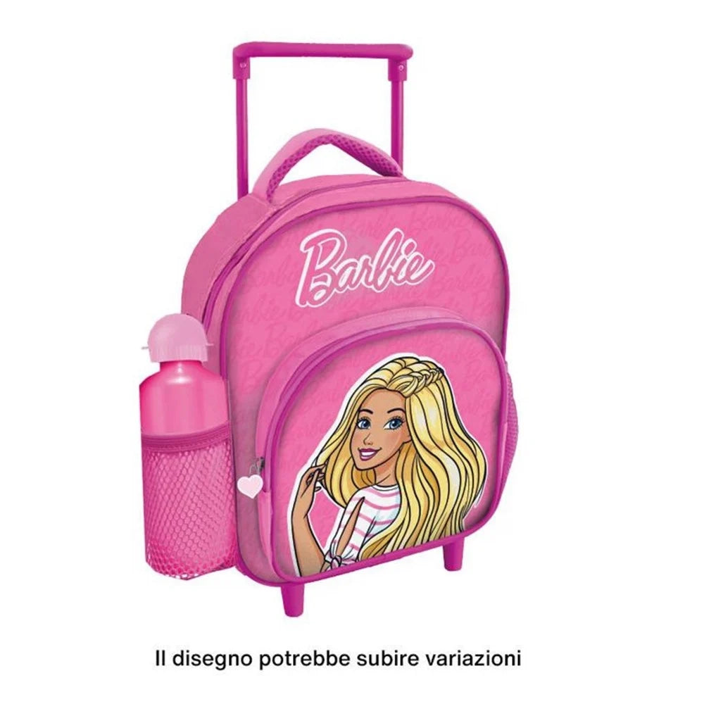 Trade Shop - Zaino Asilo Trolley Barbie 30 Cm Con Tasca Frontale Borraccia Per Scuola Viaggi 966896 -