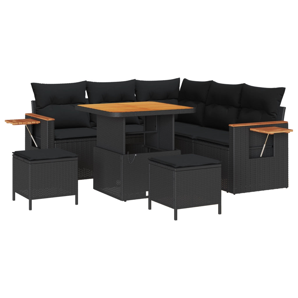 Set di SofÃ  da Giardino 8 Pezzi con Cuscini Nero Polyrattan Acacia
