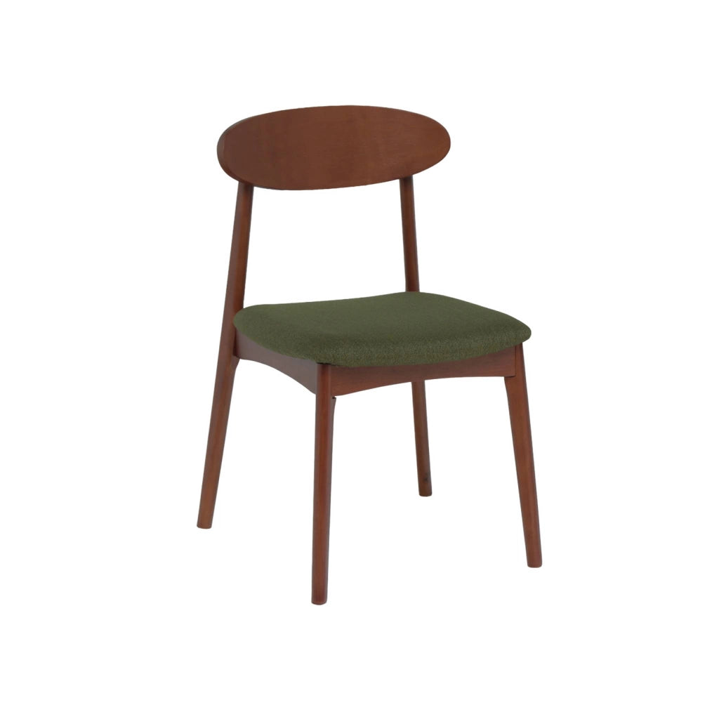 Set 2 sedie vintage in legno di hevea noce e tessuto, verde kaki