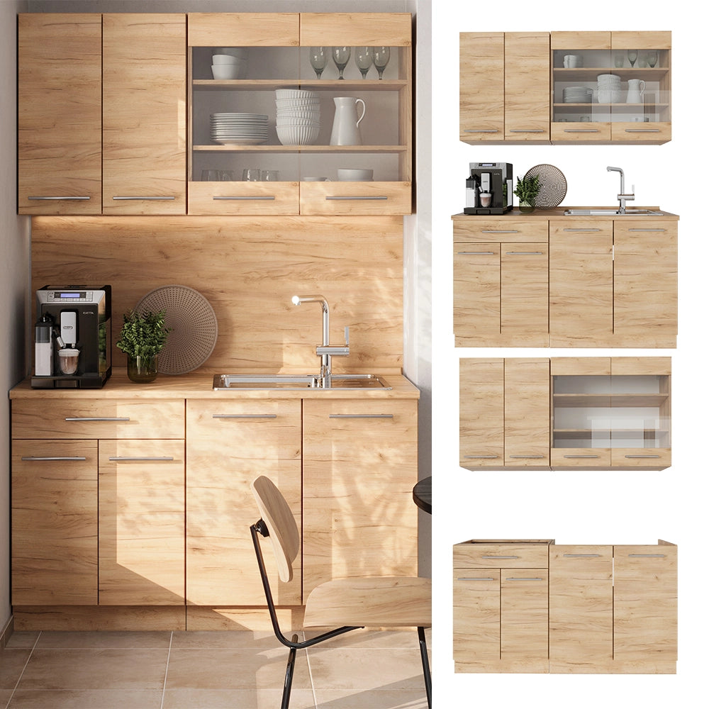 Cucina monoblocco Fame-Line Rovere dorato/Rovere dorato 140 cm, PL Marmo Vicco