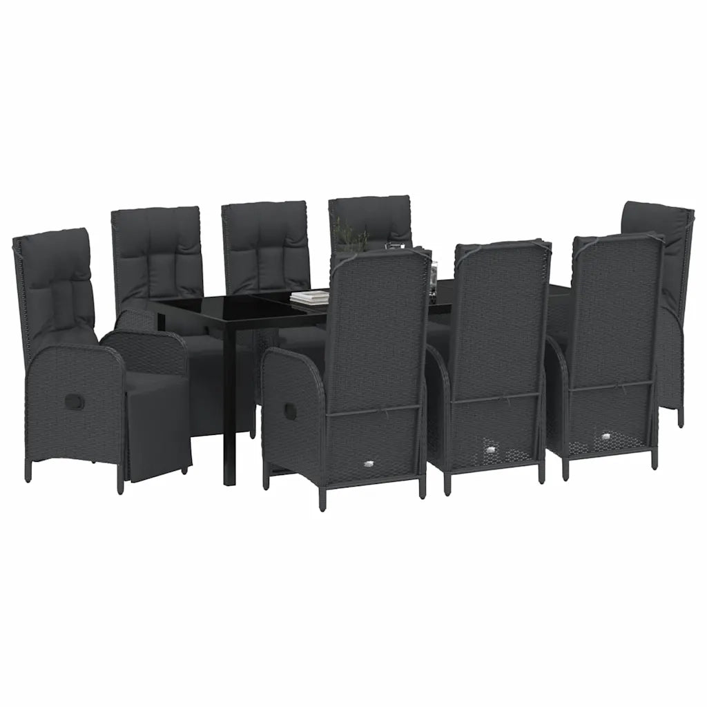 Set da Pranzo per Giardino con cuscino 9 pcs Nero polyrattan 3380126